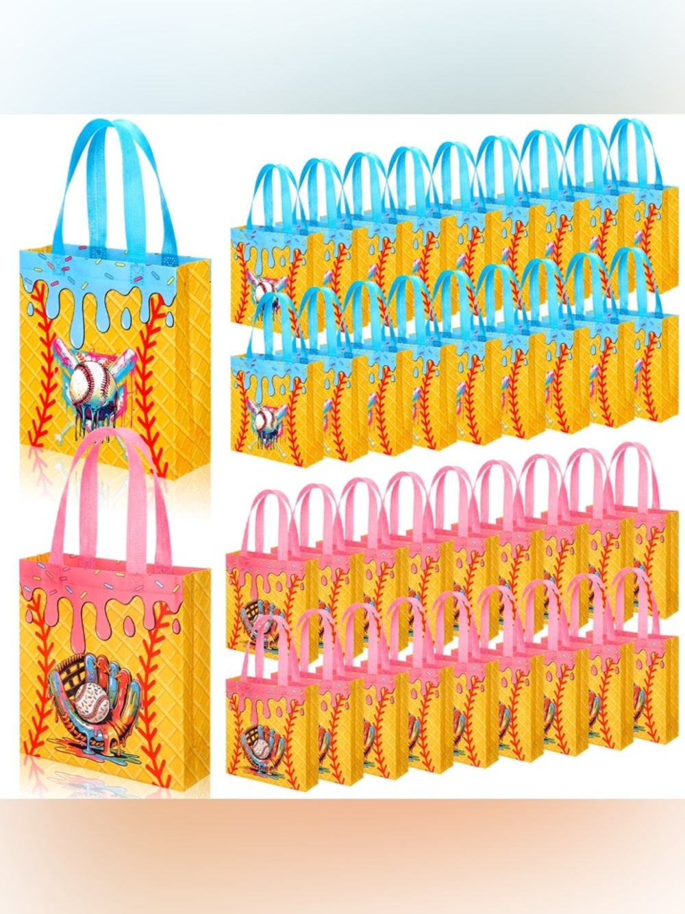 Party Favor Tote Bags - Blue & Pink Ice Cream Drip Baseball Design